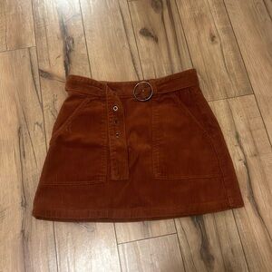burnt orange corduroy belted skirt